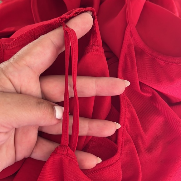 Old Navy Red Satin Silk like button up Tie Belted Shirt Dress XL - Picture 9 of 9